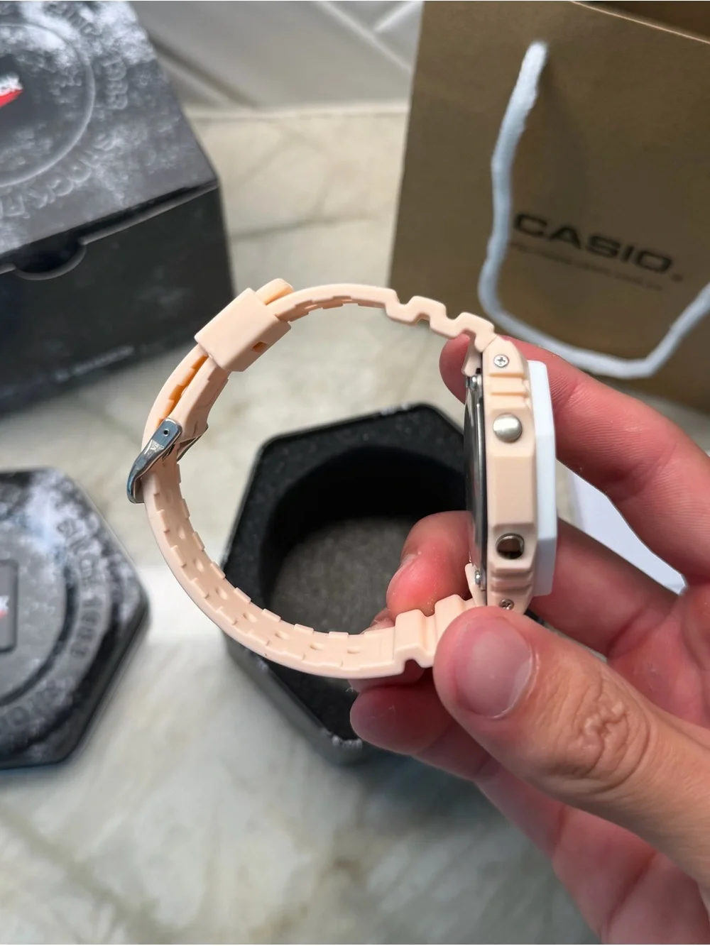 Casio G-Shock Men’s White and Peach Resin Sport Watch
